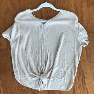 Cream/tan button down sweater with tie